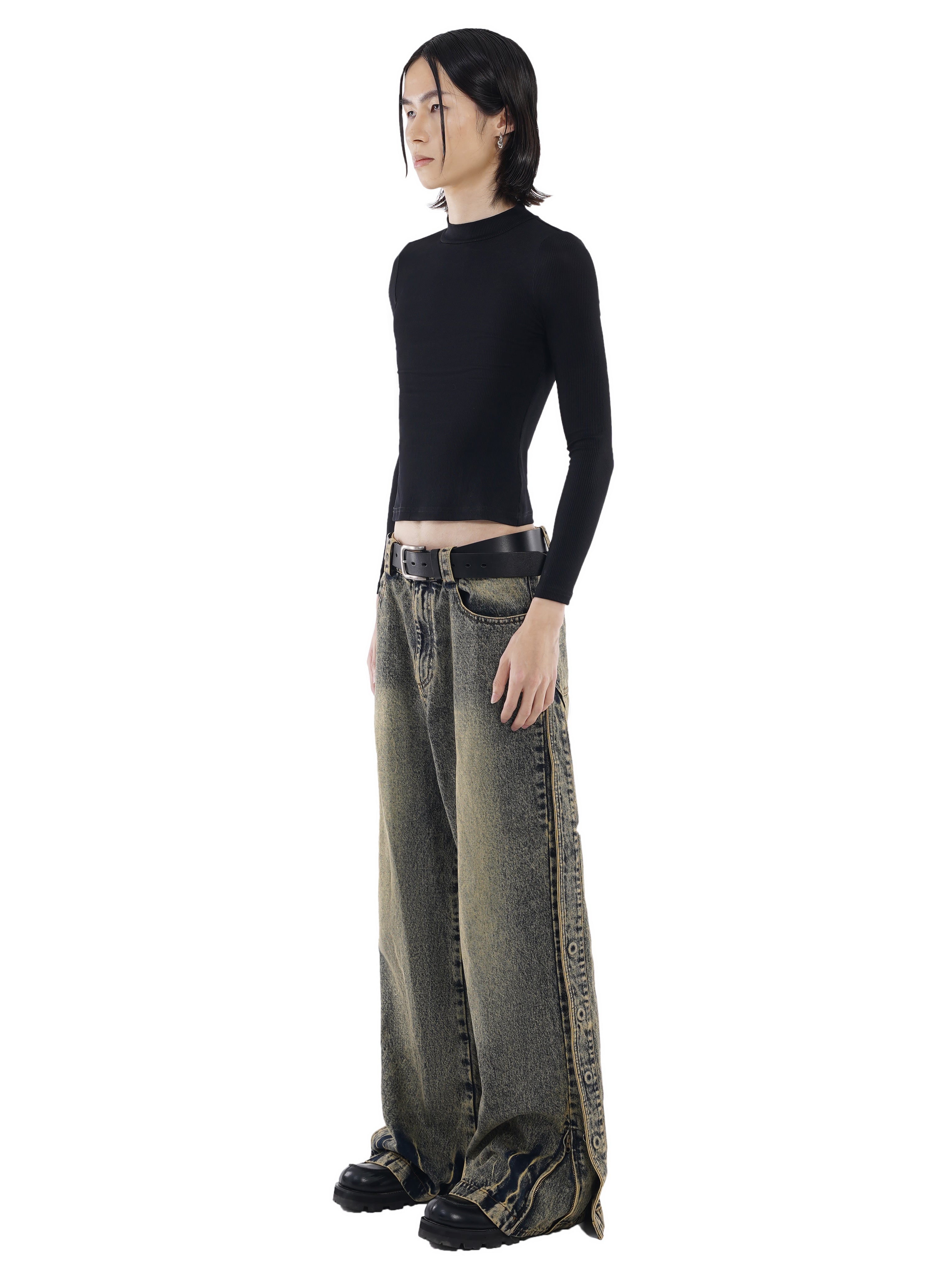 Wide leg dirty wash double jeans – VEERKRACHT
