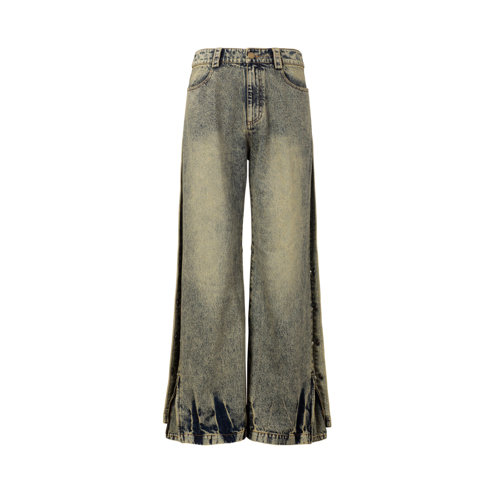 Wide leg dirty wash double jeans