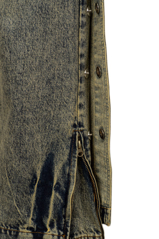 Wide leg dirty wash double jeans