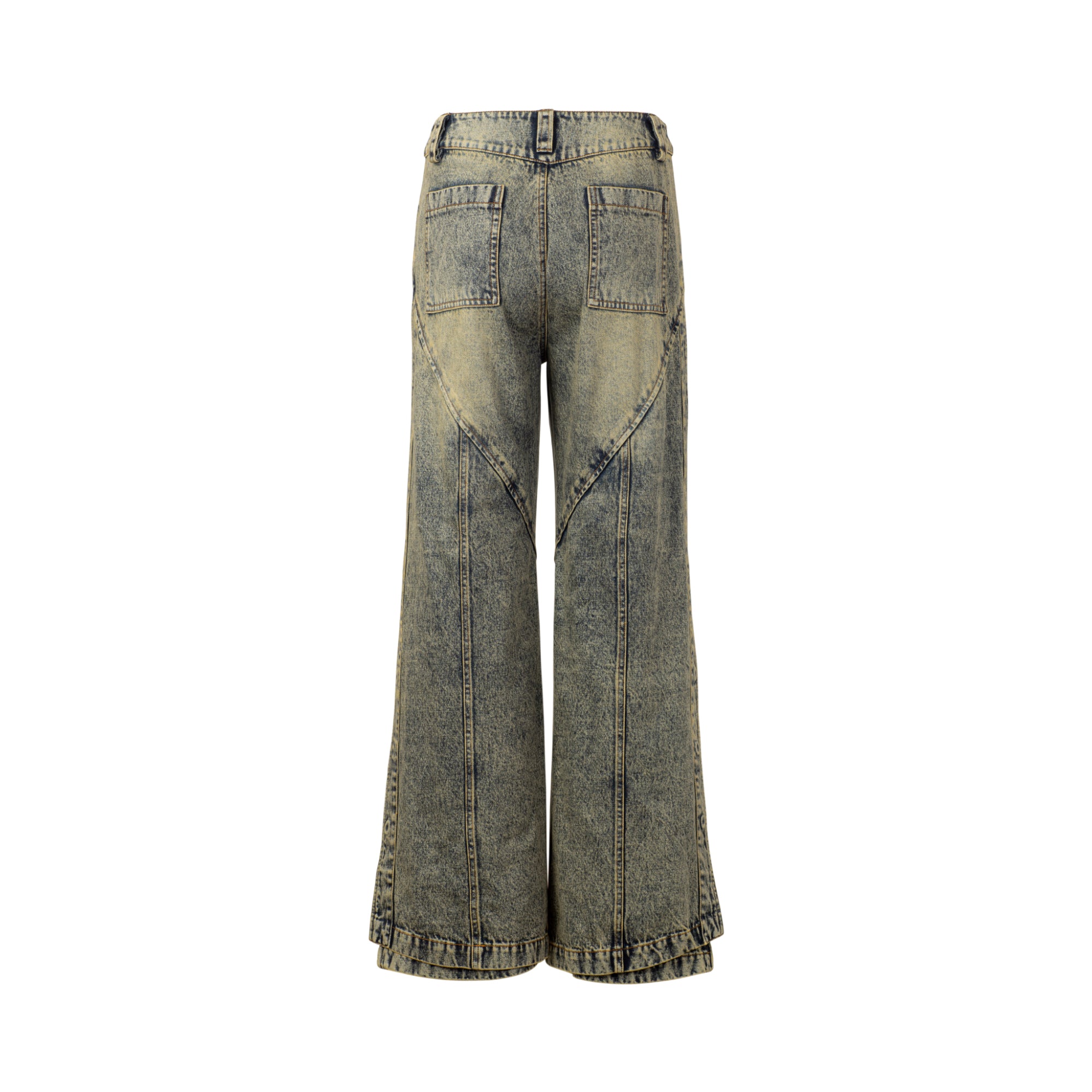 Wide leg dirty wash double jeans